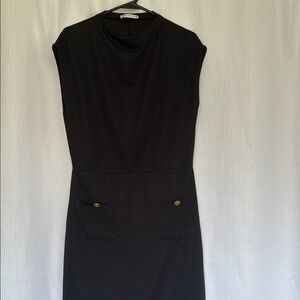 Zara Black Sheath Midi Dress with Cowl Neck
